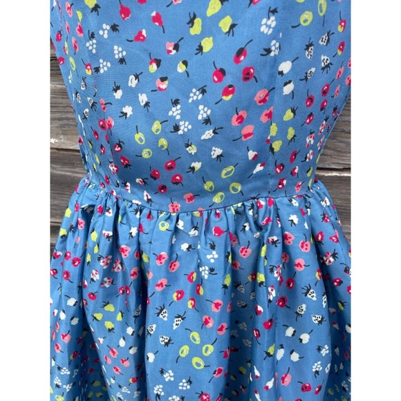 Vintage 1930s Novelty Print Cherries Fruit Blue Dress - Picture 7 of 12